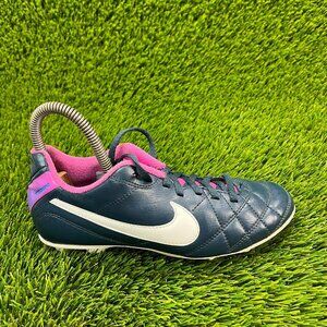 Nike Tiempo Rio Girls Size 3Y Blue Pink White Running Soccer Cleats Shoes